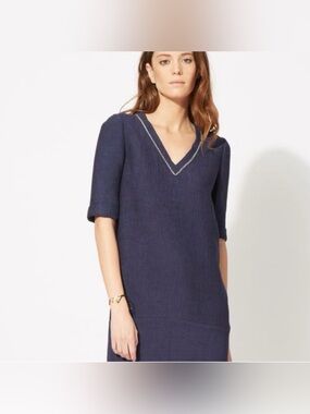 Maje Risette V Neck Dress Size 1 Navy Blue Graduation Birthday Party Spring